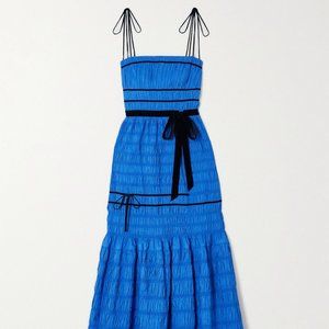 Molly Goddard Smocked Taffeta Gown in Lapis Blue